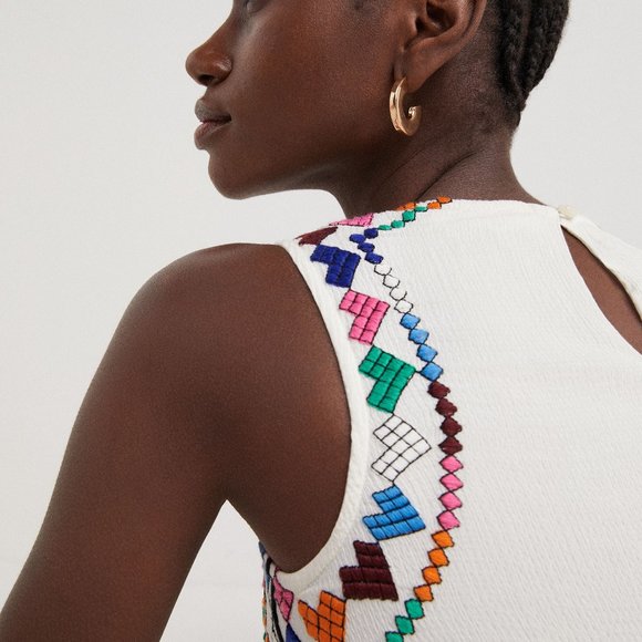 Boho Ethnic Multi color Embroidery Maxi Dress with Frills/ M/ Summer/Festival - Picture 3 of 7